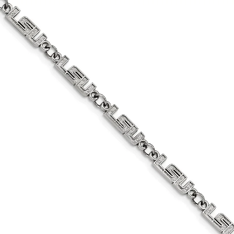 Jewelry Clearance Event – Last Chance For Stunning Deals Stainless Steel LSU Adjustable Link Bracelet, 6.75 to 8.25 Inch