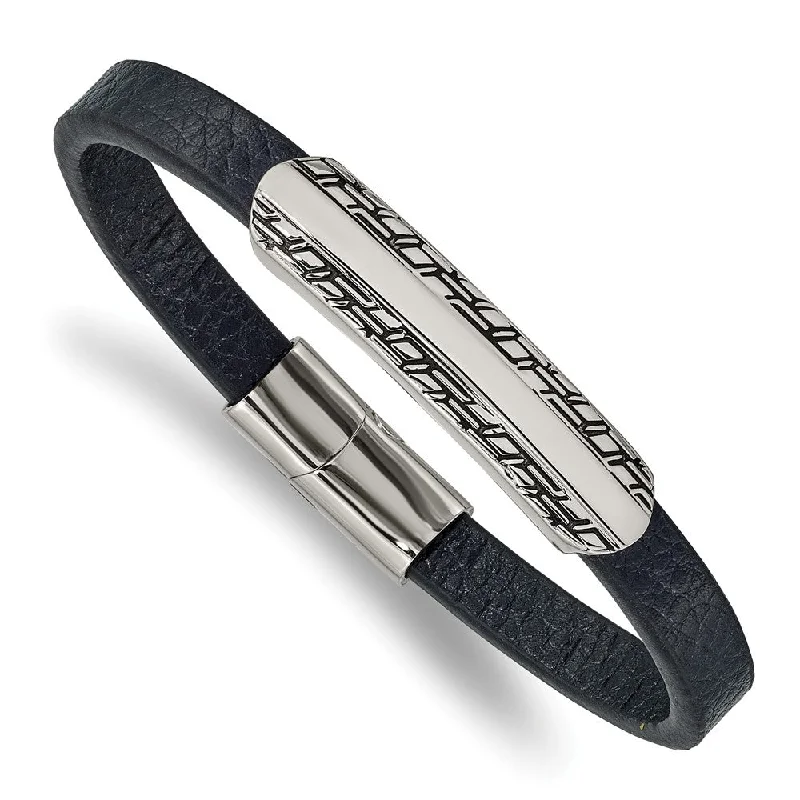 Your Dream Jewelry At Dream Prices – Shop Now Stainless Steel & Navy Blue Leather Antiqued I.D. Bracelet, 8.25 Inch