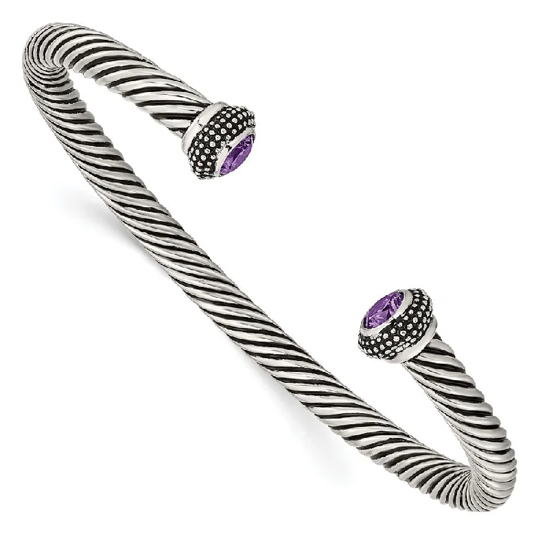 Sparkle More For Less – Jewelry Sale Happening Now Stainless Steel & Purple Cubic Zirconia Antiqued Twisted Cuff Bracelet