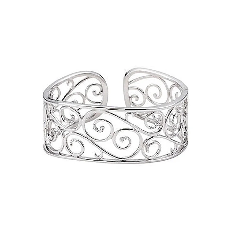 Best Jewelry Deals – Shop Premium Pieces At Great Prices Sterling Silver 28mm Diamond Open Scroll Cuff Bracelet