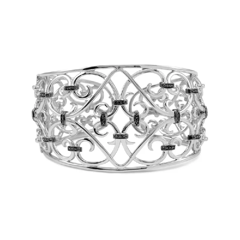 Luxury Meets Affordability – Jewelry Sale Live Now Sterling Silver Black Diamond Open Scroll Cuff Bracelet