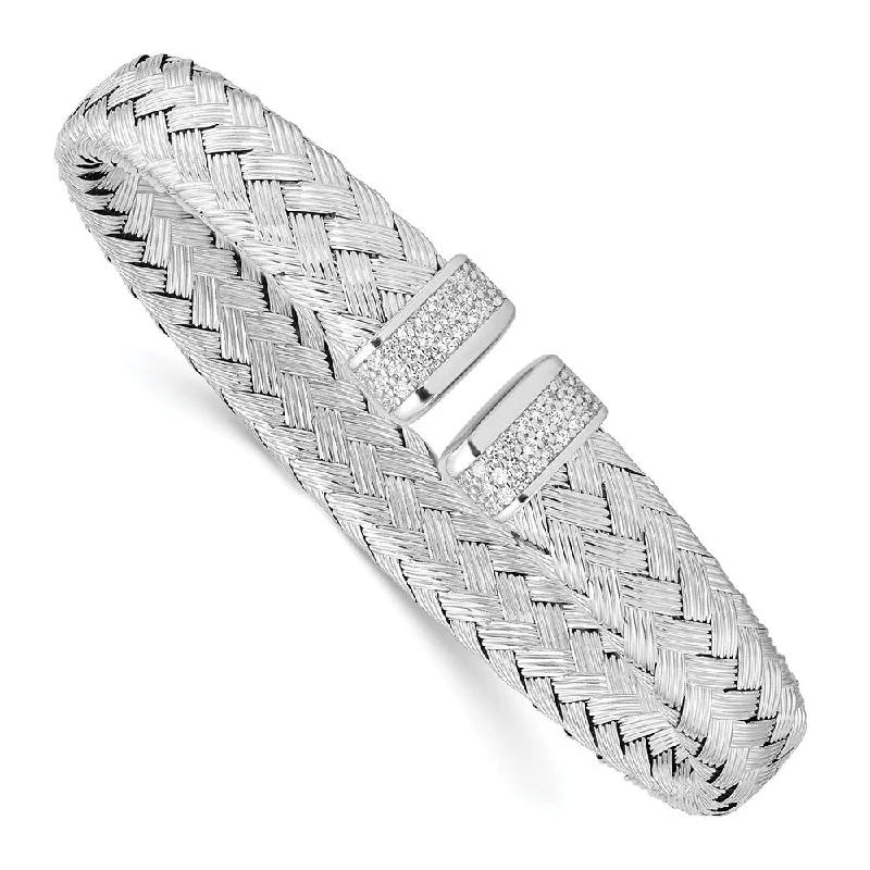 Must-Have Jewelry Pieces At Reduced Prices Sterling Silver & Cubic Zirconia Flexible 9mm Woven Cuff Bracelet