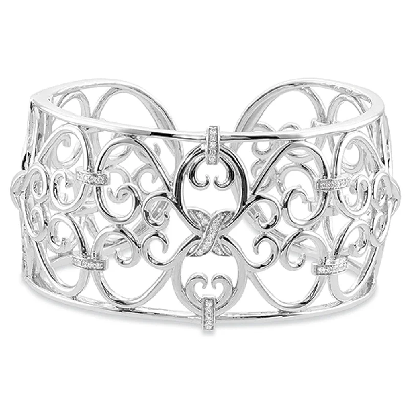 Breathtaking Jewelry, Breathtaking Prices Sterling Silver Diamond Heart Scroll Cuff Bracelet