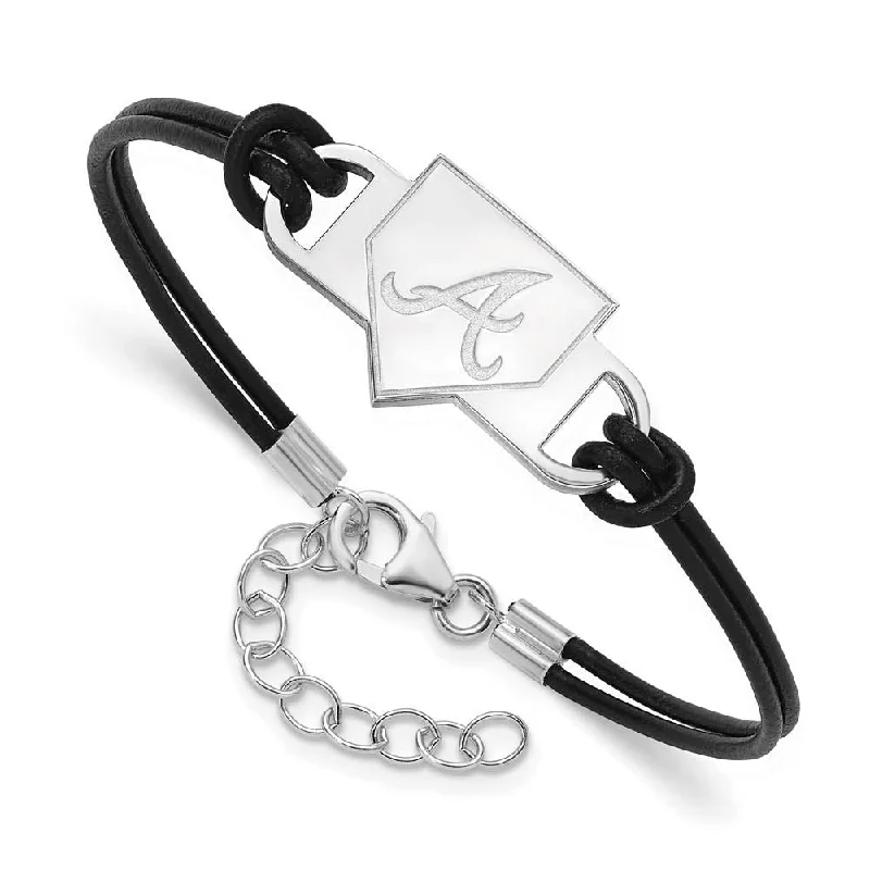 Timeless Jewelry At Special Discount Rates Sterling Silver MLB Atlanta Braves Homeplate Leather Bracelet, 7 Inch