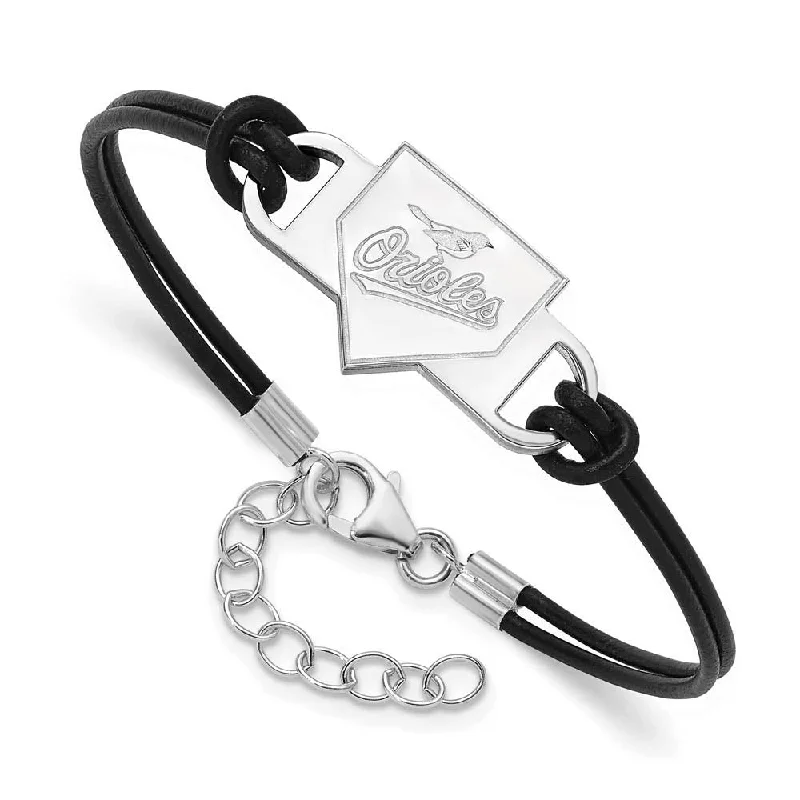 Exclusive Jewelry Offers – Shine For Less Sterling Silver MLB Baltimore Orioles Homeplate Leather Bracelet, 7 In