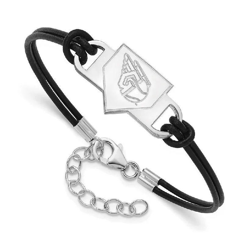 Exclusive Jewelry Sale – Sparkle For Less Sterling Silver MLB Cleve. Guardians Homeplate Leather Bracelet, 7 In