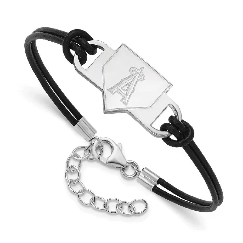 Last Chance To Grab Your Favorite Jewelry At A Discount Sterling Silver MLB Los Angeles Angels Homeplate Leather Bracelet 7 In