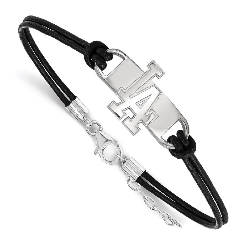 Unmissable Jewelry Clearance – Final Reductions Sterling Silver Rhodium MLB Los Angeles Dodgers Leather Bracelet 7 In