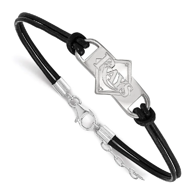 Stunning Statement Jewelry, Unbeatable Discounts Sterling Silver Rhodium MLB Tampa Bay Rays Leather Bracelet, 7 Inch