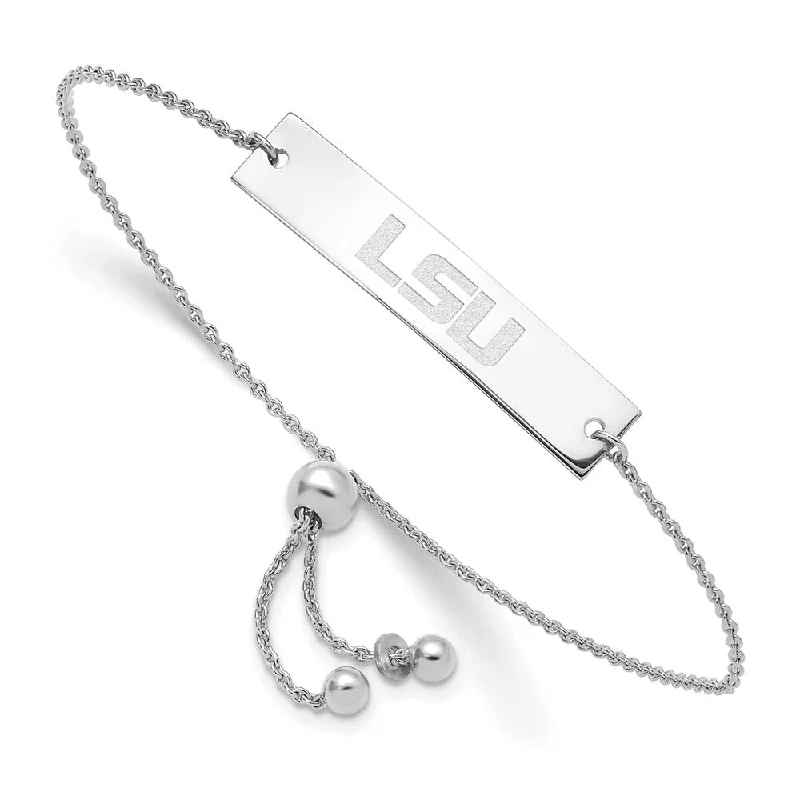 Premium Jewelry At Promotional Prices – Shine Today Sterling Silver Rhodium Plated LSU Small Bar Adj Bracelet 9 Inch