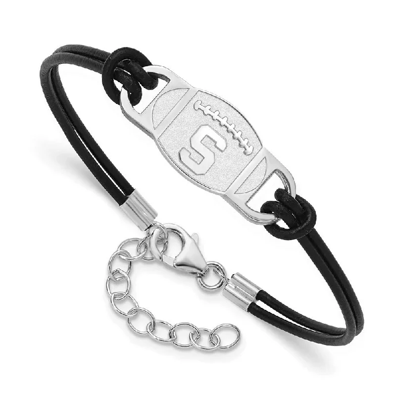 Timeless Jewelry Styles At Wallet-Friendly Prices Sterling Silver Rhodium Plated MSU Football Leather Bracelet, 7 Inch