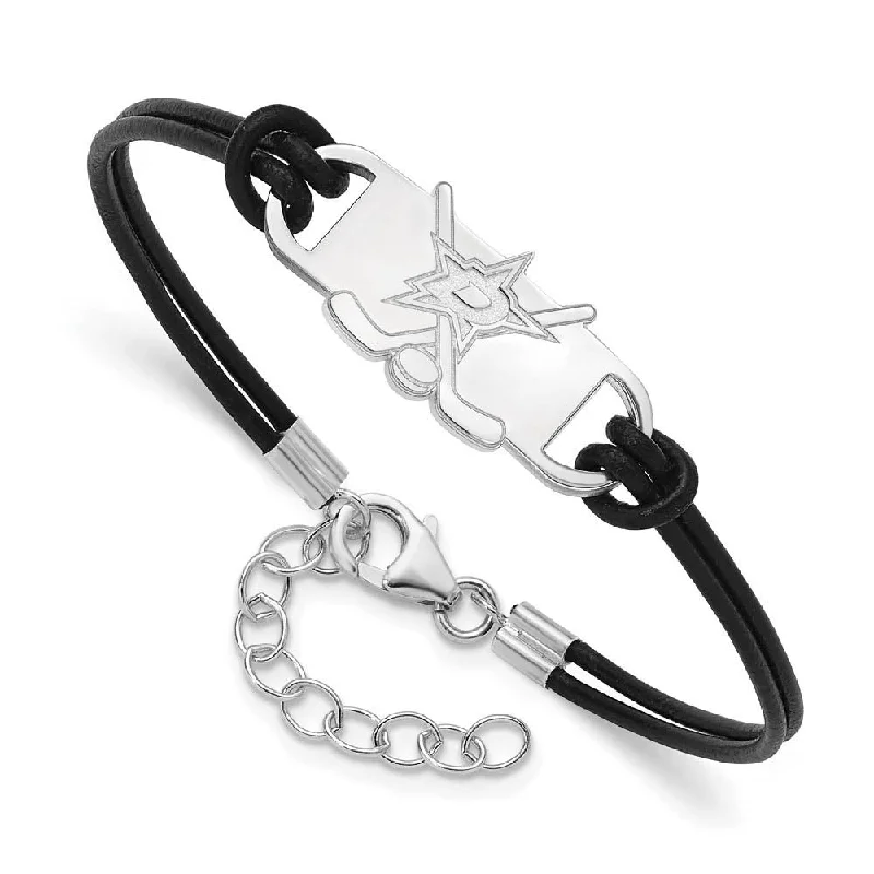 Elegant Jewelry, Affordable Luxury – Shop Now Sterling Silver Rhodium Plated NHL Dallas Stars Leather Bracelet, 7 In