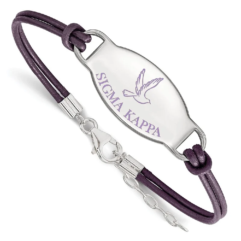 Timeless Elegance, Temporary Discounts – Act Fast Sterling Silver Sigma Kappa Enamel Purple Leather Bracelet - 7 in.