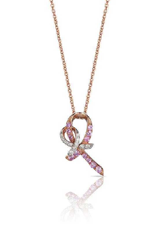 Make Your Outfit Shine With Discounted Jewelry 14K Rose Gold Pink Sapphire and Diamond Breast Cancer Awareness Ribbon Pendant, 0.31 TCW Make Your Outfit Shine With Discounted Jewelry 14K Rose Gold Pink Sapphire and Diamond Breast Cancer Awareness Ribbon Pendant, 0.31 TCW