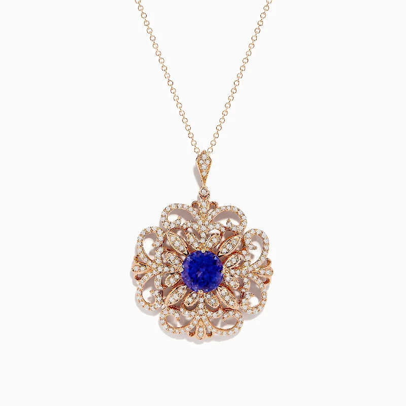 Shop High-Quality Jewelry At Jaw-Dropping Discounts 14K Rose Gold Tanzanite and Diamond Filigree Pendant Shop High-Quality Jewelry At Jaw-Dropping Discounts 14K Rose Gold Tanzanite and Diamond Filigree Pendant