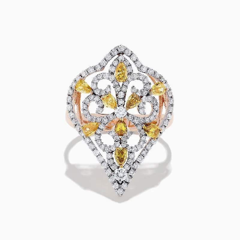 Premium Jewelry, Premium Discounts – Act Fast 14K Rose Gold Yellow and White Diamond Filagree Ring, 1.55 TCW Premium Jewelry, Premium Discounts – Act Fast 14K Rose Gold Yellow and White Diamond Filagree Ring, 1.55 TCW