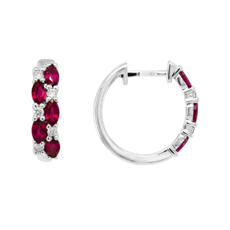 Chic And Stylish Jewelry At Discounted Prices 14k Ruby and Diamond Huggie Hoops