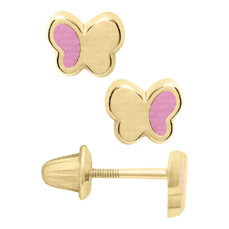 Your Dream Jewelry At Dream Prices 14k Yellow Gold Half Pink Butterfly Earrings