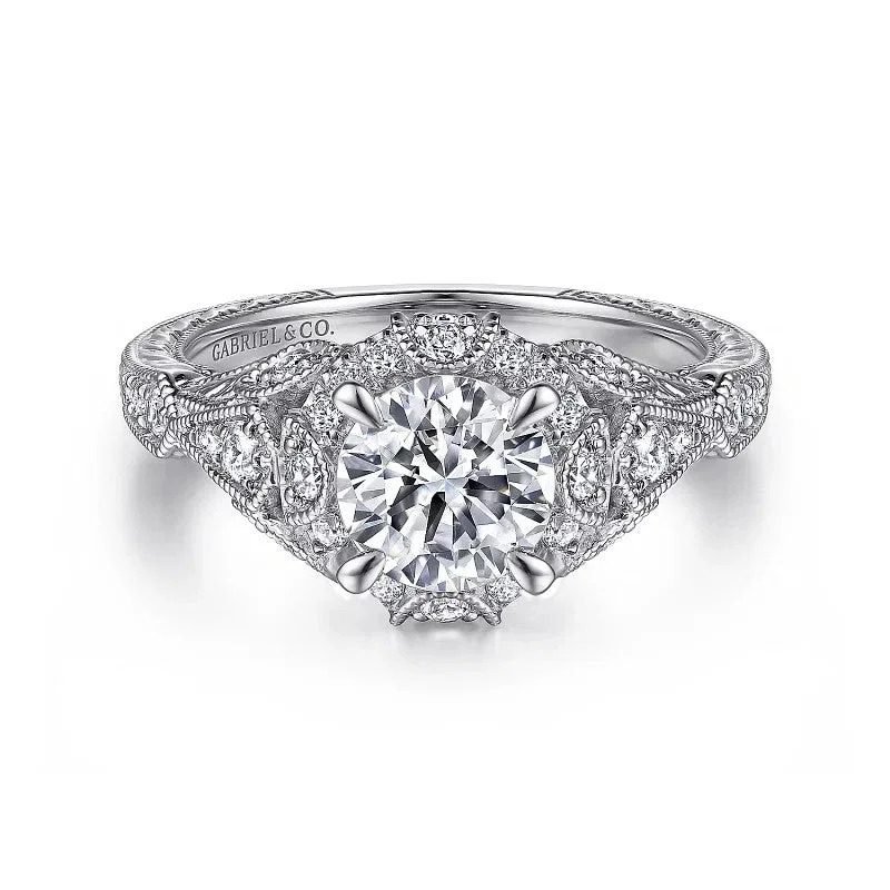 Timeless Elegance, Temporary Discounts – Act Fast Annadale - Unique 14K White Gold Vintage Inspired Diamond Halo Engagement Ring (Setting Only)