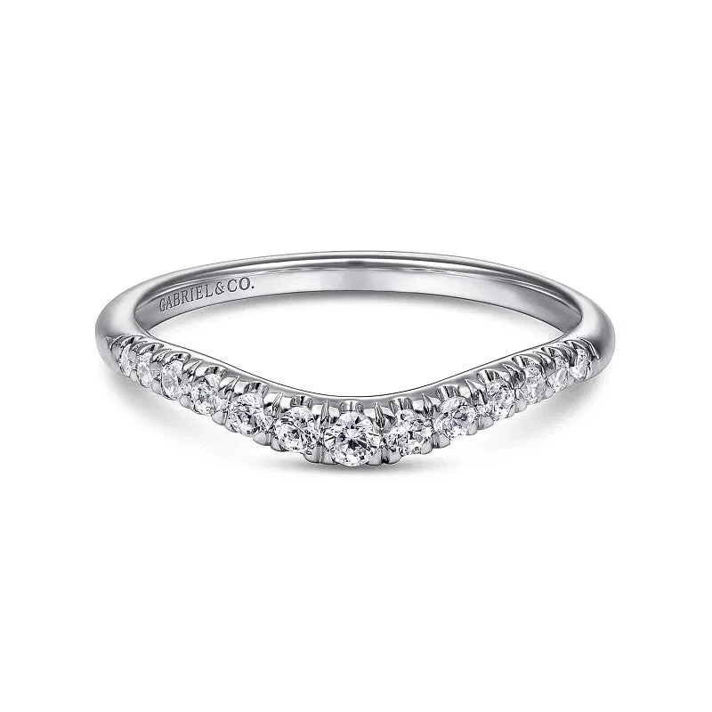 Elegant Jewelry, Exclusive Prices – Shop Now Annecy - Curved 14K White Gold French Pave Diamond Wedding Band - 0.25 ct