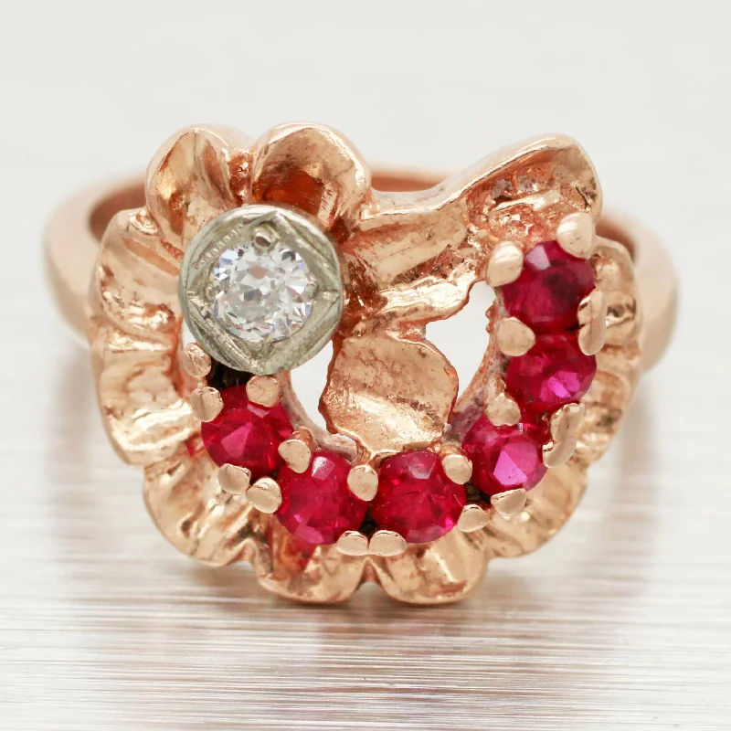 Sparkle For Less – Shop Jewelry Deals Now Antique Art Deco 0.50ctw Ruby & Diamond Floral Cocktail Ring - 14k Rose Gold Sparkle For Less – Shop Jewelry Deals Now Antique Art Deco 0.50ctw Ruby & Diamond Floral Cocktail Ring - 14k Rose Gold