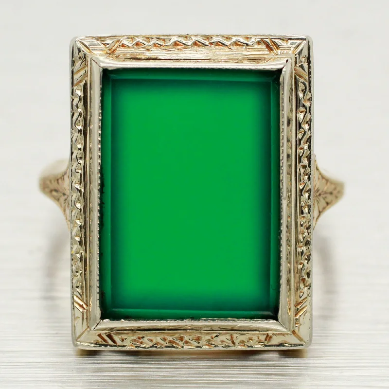 The Jewelry Sale You've Been Waiting For Is Here Antique Art Deco Foliage Rectangular Emerald Ring - 14k Yellow & White Gold The Jewelry Sale You've Been Waiting For Is Here Antique Art Deco Foliage Rectangular Emerald Ring - 14k Yellow & White Gold
