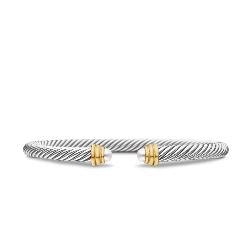 Final Call For Exquisite Jewelry At Reduced Rates Classic Cable Bracelet in Sterling Silver with 14K Yellow Gold and Pearls\, 5mm