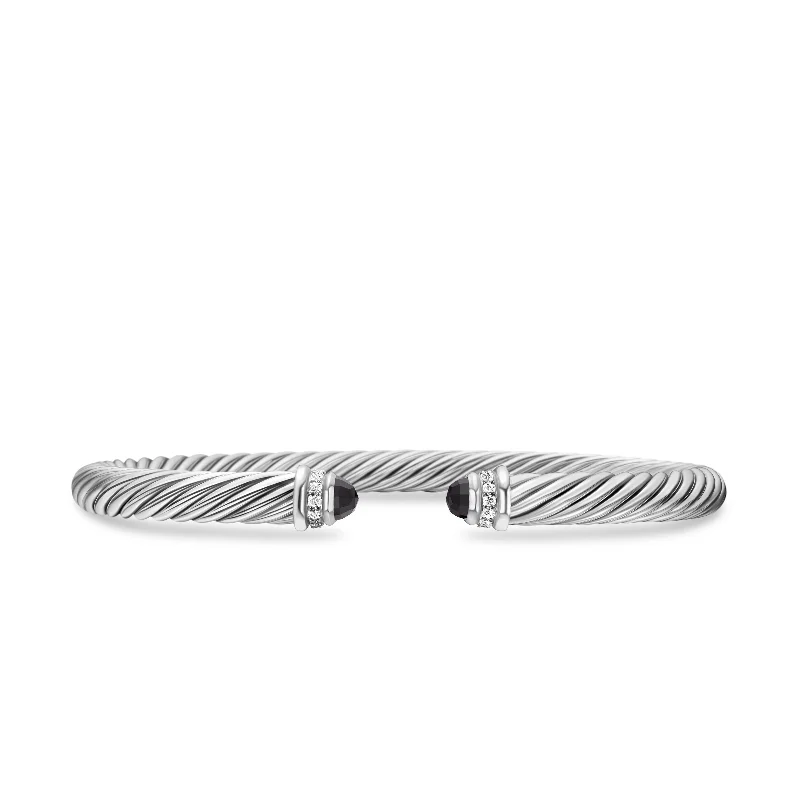 Affordable Luxury Jewelry – Style At A Great Price Classic Cable Bracelet in Sterling Silver with Black Onyx and Diamonds\, 5mm