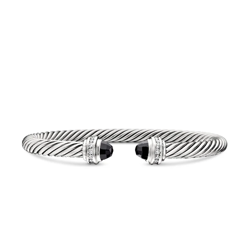 Fashion-Forward Jewelry At Exclusive Discounts Classic Cable Bracelet in Sterling Silver with Black Onyx and Diamonds\, 5mm