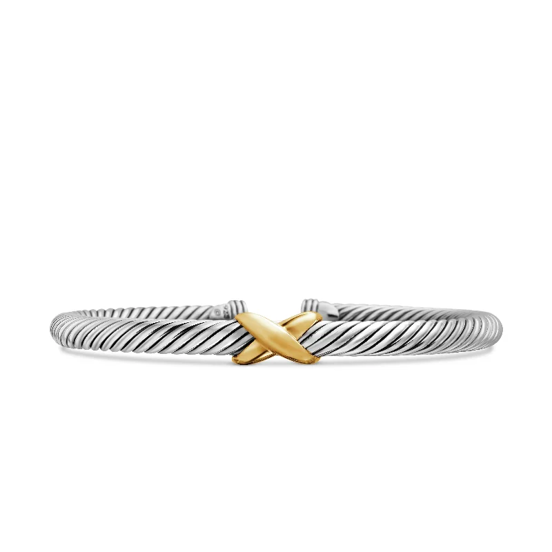 Timeless Elegance Now At Special Discounts X Classic Cable Station Bracelet in Sterling Silver with 14K Yellow Gold\, 5mm