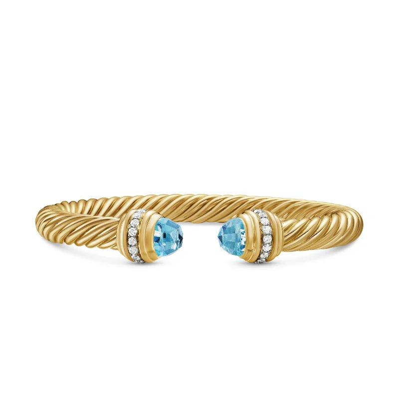 Customized Silver Jewelry For Unique Style Classic Cablespira® Bracelet in 18K Yellow Gold with Blue Topaz and Diamonds\, 7mm