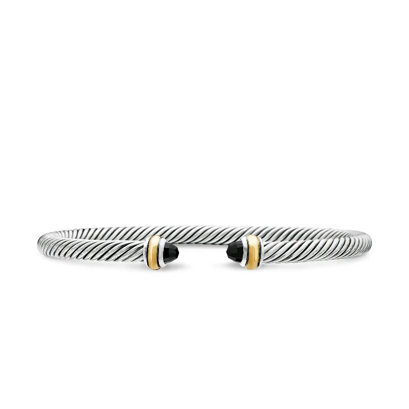 Flash Sale On Exquisite Jewelry – Don't Miss Out Classic Cable Bracelet in Sterling Silver with 18K Yellow Gold and Black Onyx\, 4mm