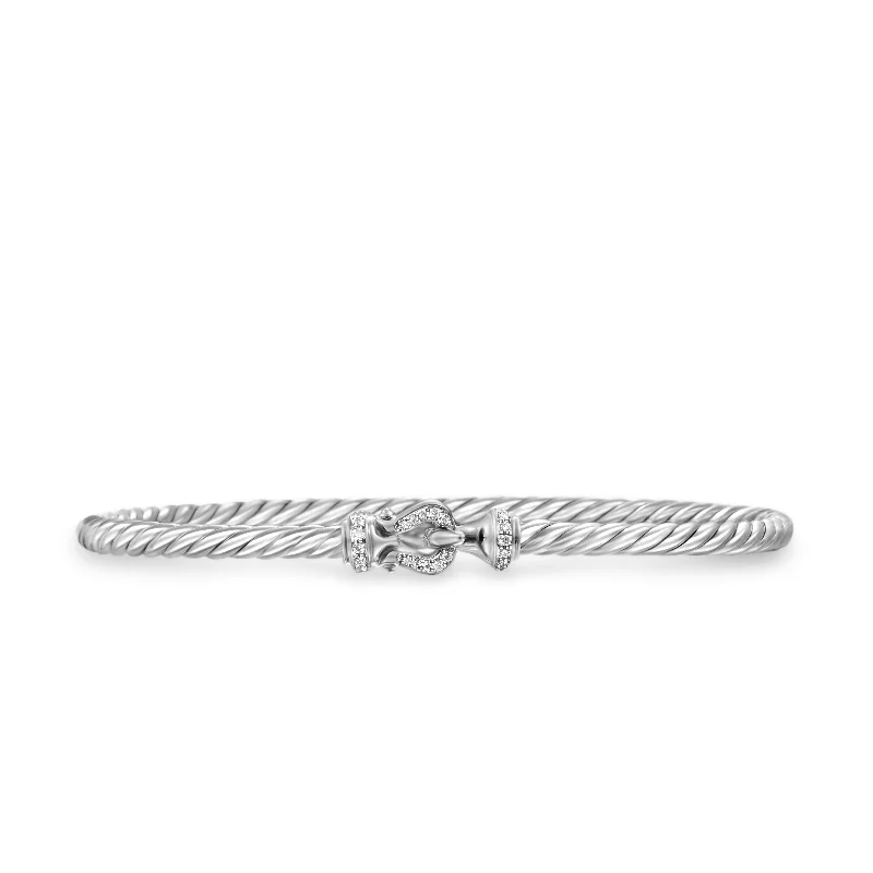 The Perfect Accessory For Less – Jewelry Sale Live Buckle Classic Cable Bracelet in Sterling Silver with Diamonds\, 3mm