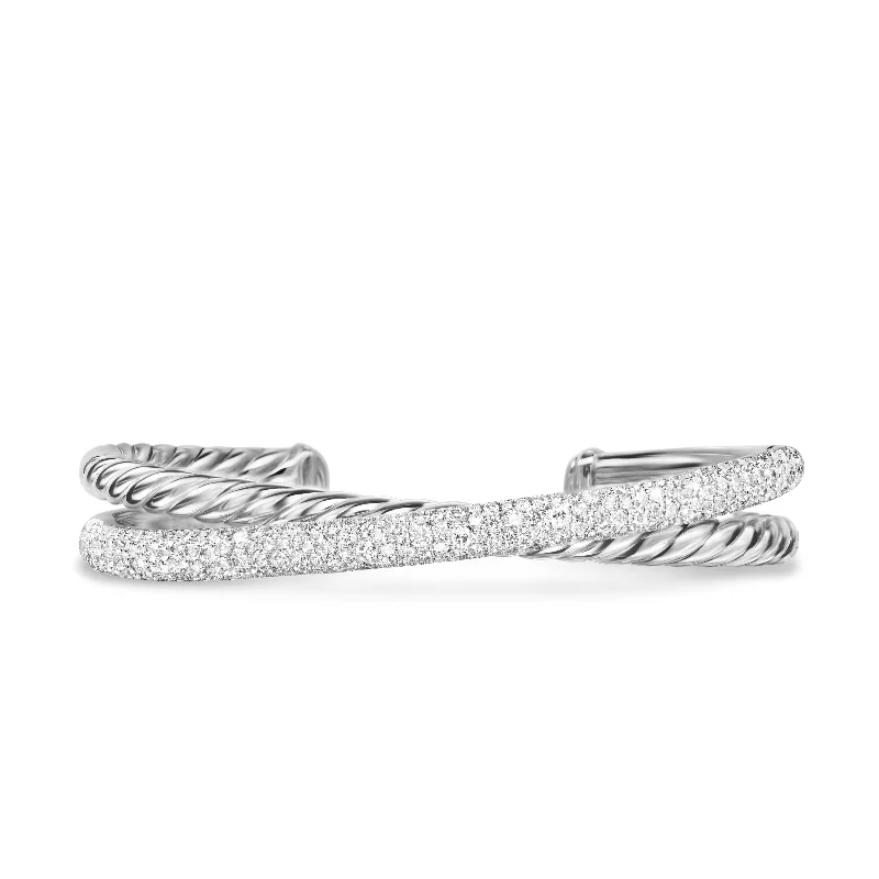 Exclusive Jewelry Sale – Limited-Time Discounts Crossover Two Row Cuff Bracelet in Sterling Silver with Diamonds\, 11mm