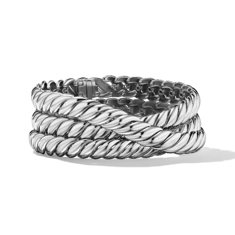 Premium Jewelry Now Available At Special Discounts Sculpted Cable Triple Wrap Bracelet in Sterling Silver\, 8.5mm