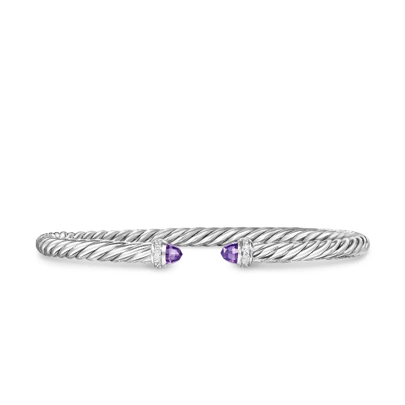 Accessorize For Less – Luxury Jewelry At Affordable Prices Cablespira Flex® Bracelet in Sterling Silver with Amethyst and Diamonds\, 4mm