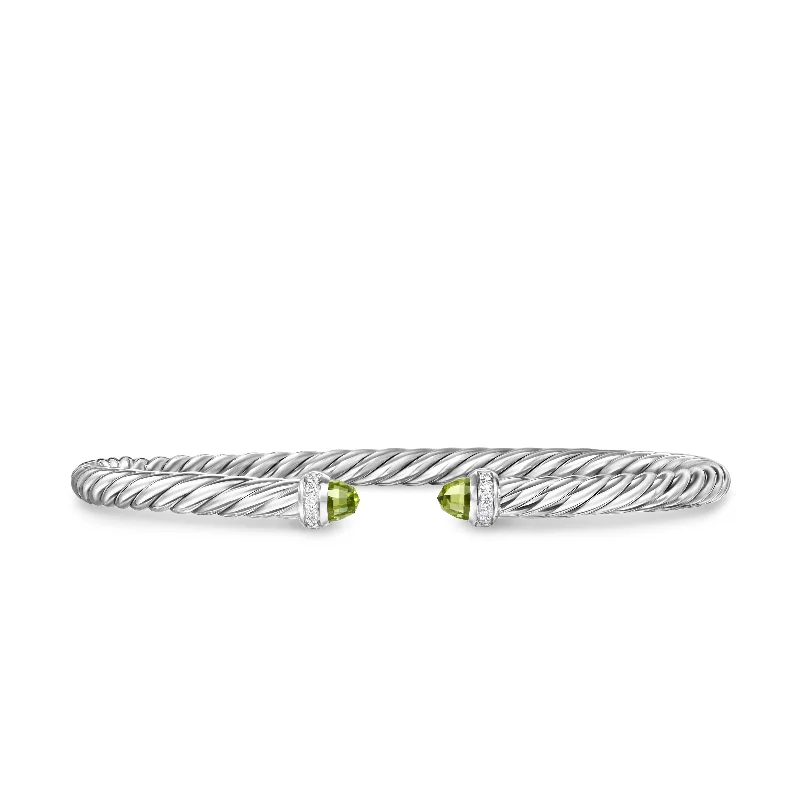 High-Quality Gemstone Jewelry For Special Occasions Cablespira Flex® Bracelet in Sterling Silver with Peridot and Diamonds\, 4mm