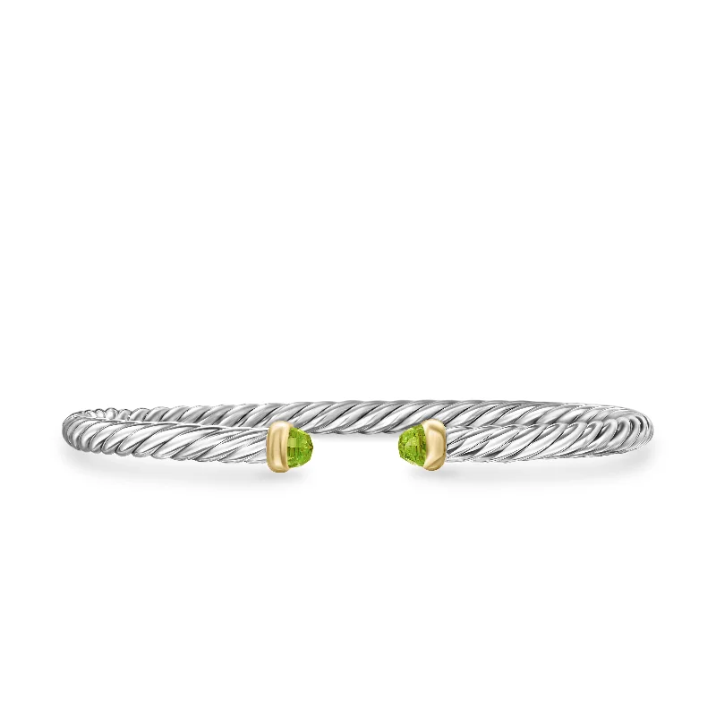 Luxury Jewelry Without The Luxury Price Tag Cable Flex Bracelet in Sterling Silver with 14K Yellow Gold and Peridot\, 4mm