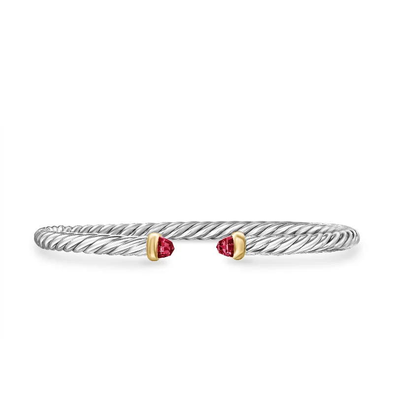 The Ultimate Jewelry Sale – Shop Premium Styles Cable Flex Bracelet in Sterling Silver with 14K Yellow Gold and Rhodolite Garnet\, 4mm