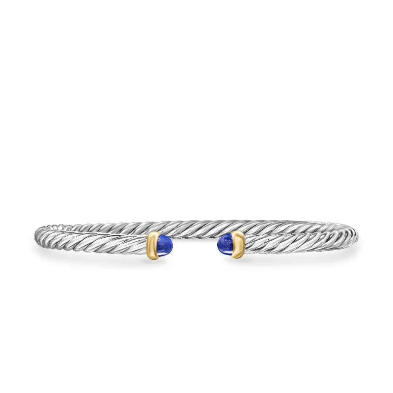 Affordable Luxury Jewelry – Style At A Great Price Cable Flex Bracelet in Sterling Silver with 14K Yellow Gold and Lapis Lazuli\, 4mm