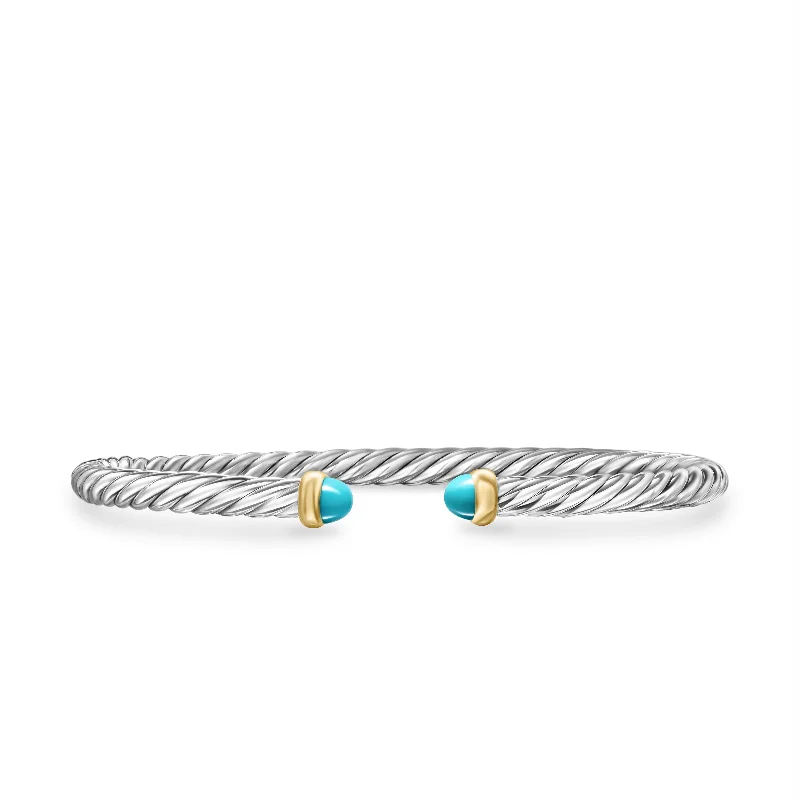 Don't Miss Out On Jaw-Dropping Jewelry Discounts Cable Flex Bracelet in Sterling Silver with 14K Yellow Gold and Turquoise\, 4mm