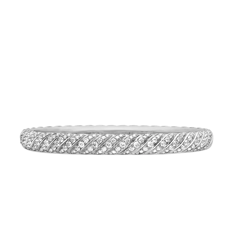 Trending Jewelry Now At Unbeatable Prices Sculpted Cable Bangle Bracelet in 18K White Gold with Diamonds\, 6.2mm