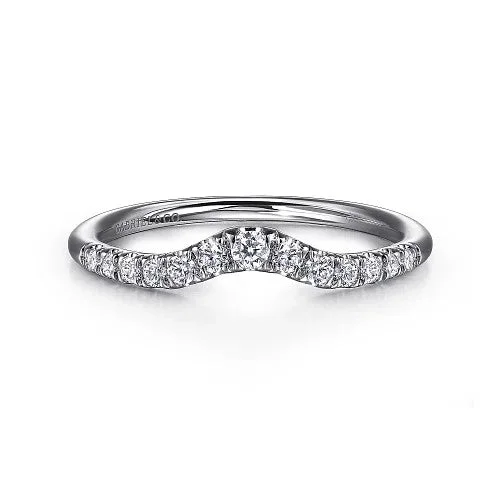 Shop Dazzling Jewelry At The Best Prices Chambery - Curved 14K White Gold French Pave Diamond Wedding Band - 0.25 ct