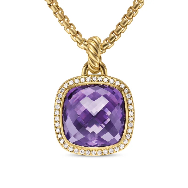 Customized Silver Jewelry For Unique Style Albion® Pendant in 18K Yellow Gold with Amethyst and Diamonds\, 15mm