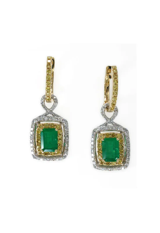 Shop High-Quality Jewelry At Jaw-Dropping Discounts 14K 2-Tone Gold Emerald, Yellow and White Diamond Earrings, 2.90 TCW Shop High-Quality Jewelry At Jaw-Dropping Discounts 14K 2-Tone Gold Emerald, Yellow and White Diamond Earrings, 2.90 TCW