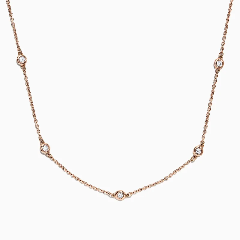 Timeless Jewelry, Timeless Savings – Don't Wait 14K Rose Gold 18" Diamonds Station Necklace, 0.21 TCW Timeless Jewelry, Timeless Savings – Don't Wait 14K Rose Gold 18" Diamonds Station Necklace, 0.21 TCW