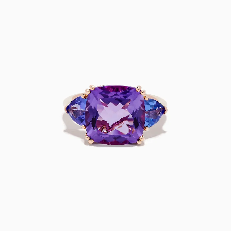 Dainty Floral Jewelry For Feminine Elegance 14K Rose Gold Amethyst and Tanzanite Ring Dainty Floral Jewelry For Feminine Elegance 14K Rose Gold Amethyst and Tanzanite Ring