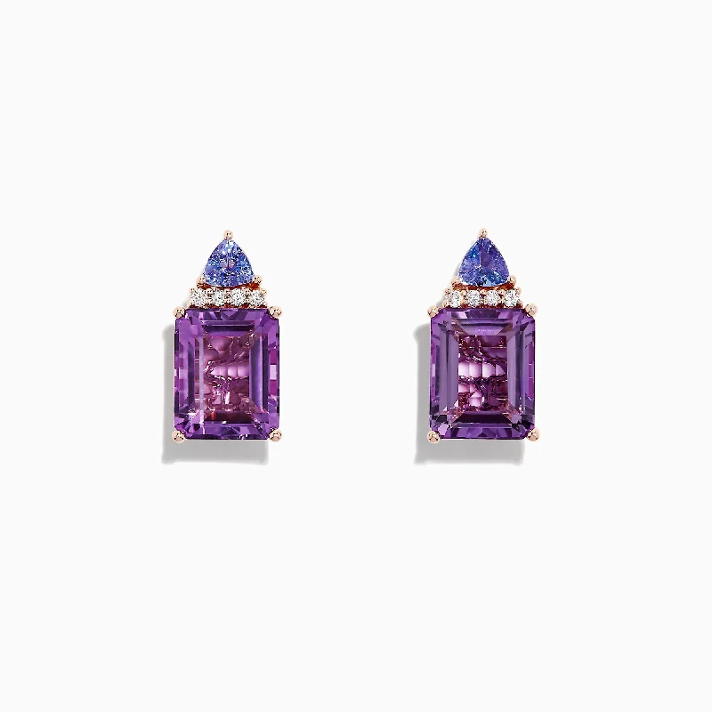 Exclusive Online Discounts On Stylish Jewelry 14K Rose Gold Amethyst, Tanzanite and Diamond Earrings, 8.62 TCW Exclusive Online Discounts On Stylish Jewelry 14K Rose Gold Amethyst, Tanzanite and Diamond Earrings, 8.62 TCW