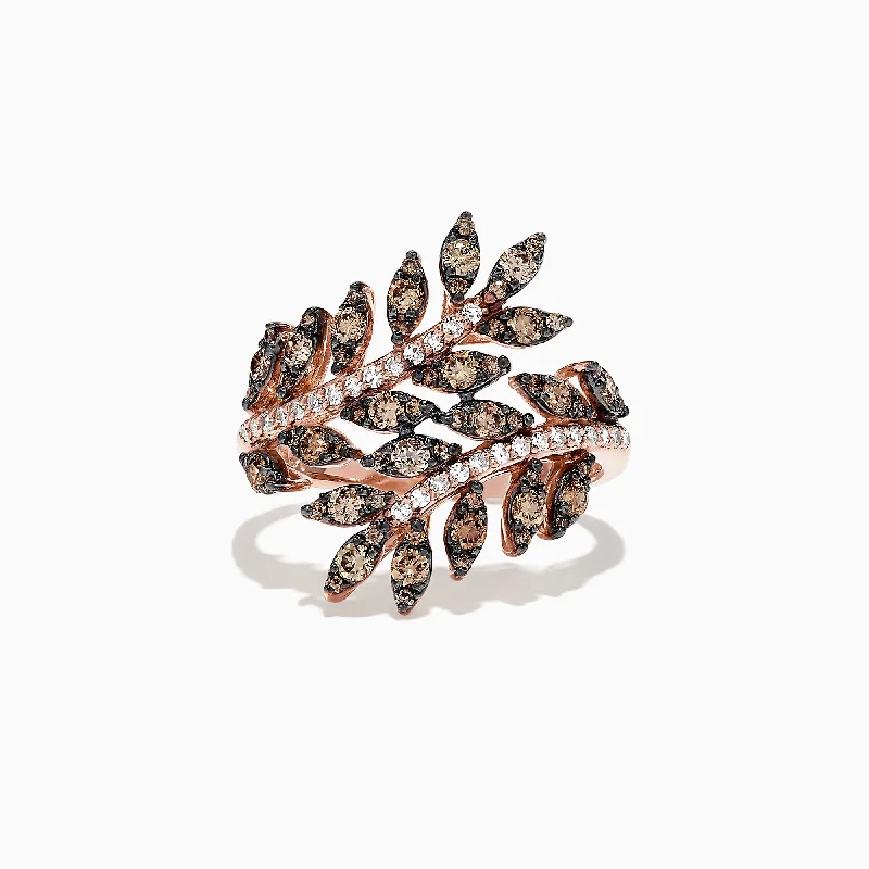 Huge Savings On Timeless Jewelry Collections 14K Rose Gold Espresso and White Diamond Wrapped Leaf Ring, 0.92 TCW Huge Savings On Timeless Jewelry Collections 14K Rose Gold Espresso and White Diamond Wrapped Leaf Ring, 0.92 TCW