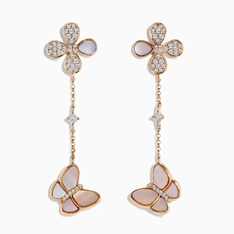 Shop Fine Jewelry With Exclusive Savings 14K Rose Gold Mother of Pearl and Diamond Butterfly Earrings, 0.39 TCW Shop Fine Jewelry With Exclusive Savings 14K Rose Gold Mother of Pearl and Diamond Butterfly Earrings, 0.39 TCW